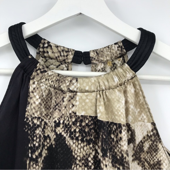 Elie Tahari Silk Snakeskin Print Halter Top Beige Tan & Black Keyhole Back SMALL - Picture 2 of 5